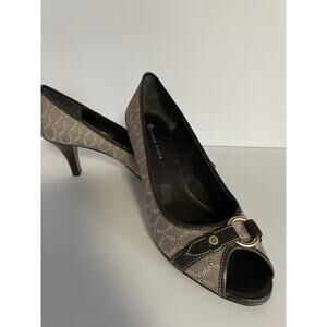 Etienne Aigner Women’s Size 9 1/2 M Peep Toe 3” Heel Dark Brown Signature Design